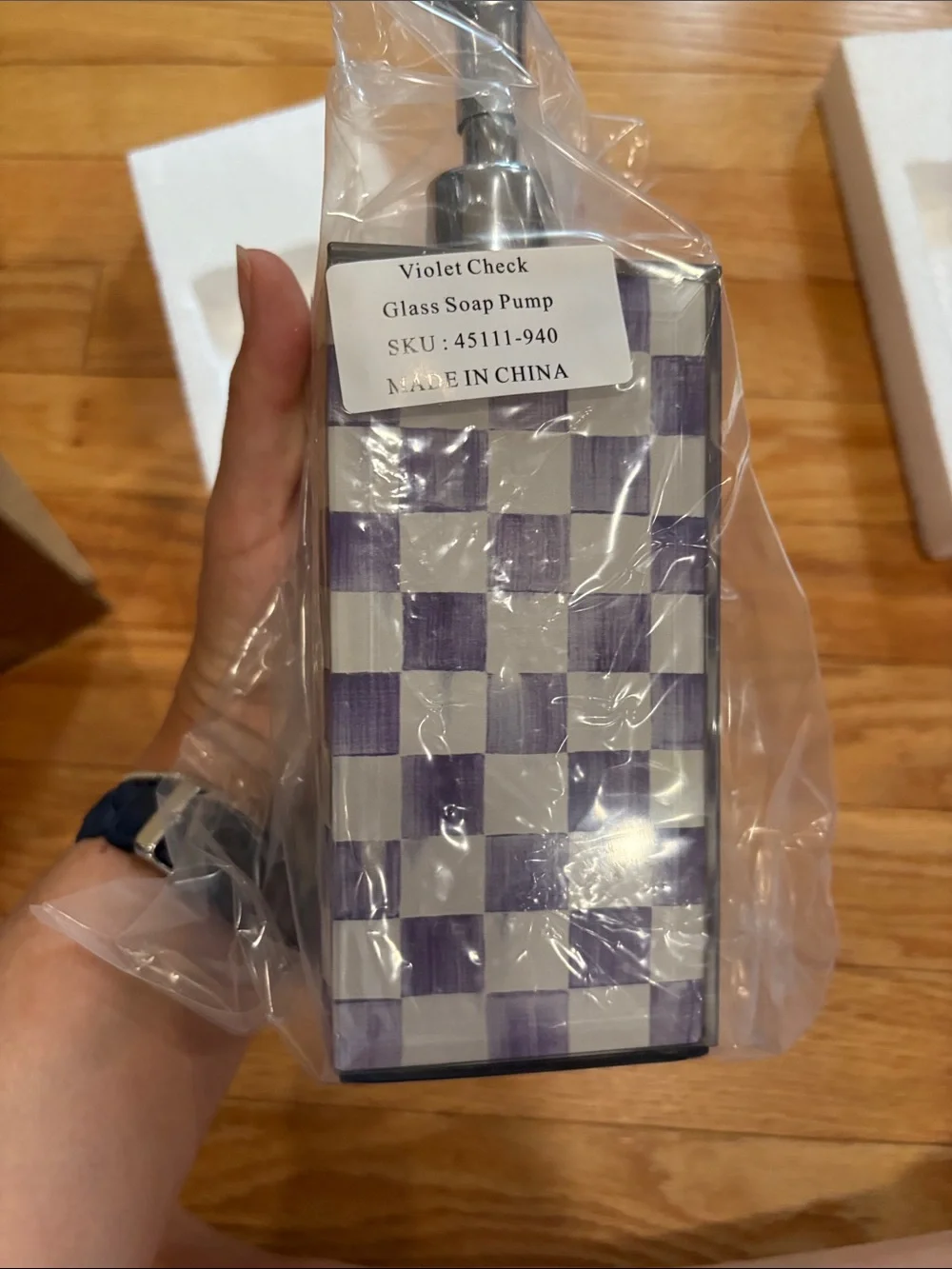 Mackenzie - Childs Checkered glass Soap Dispenser - violet check
